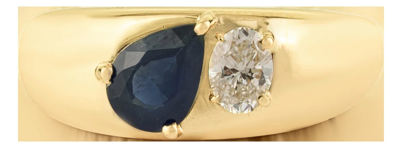14k Yellow Gold Cigar Band With Blue Sapphire & Size 4 — Jewelry — resale
