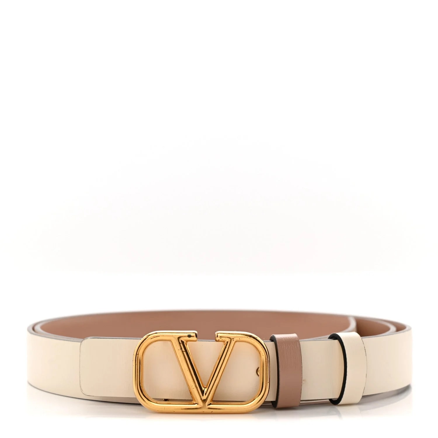 Valentino Garavani — Glossy VLogo Reversible 20mm Belt 85 34 Light Cannelle — Accessory — resale