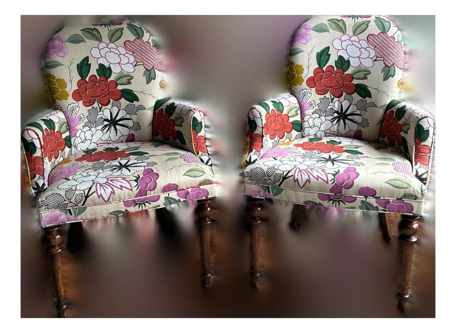 Baker Furniture Company — Pair of Late 20th Century Baker Furniture Floral Accent Lounge — Furniture — resale