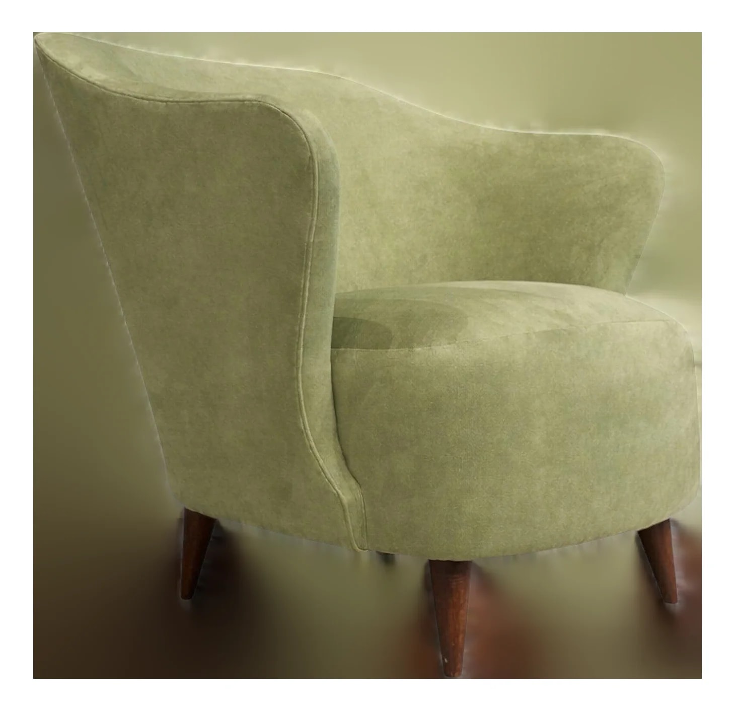 Joaquim Tenreiro — “Concha” Armchair in Ultrasuede, Attributed To Joaquim Tenreiro, Brazil, 1950s — Furniture — resale