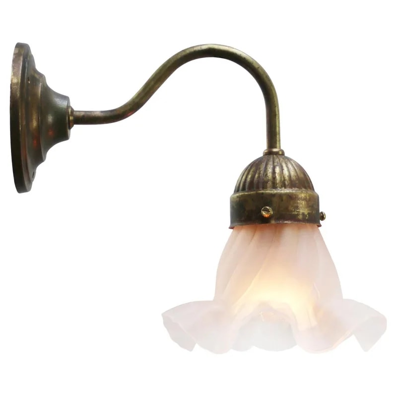 French Sconces Wall Lamps Satin Glass Brass Flower — lighting — resale