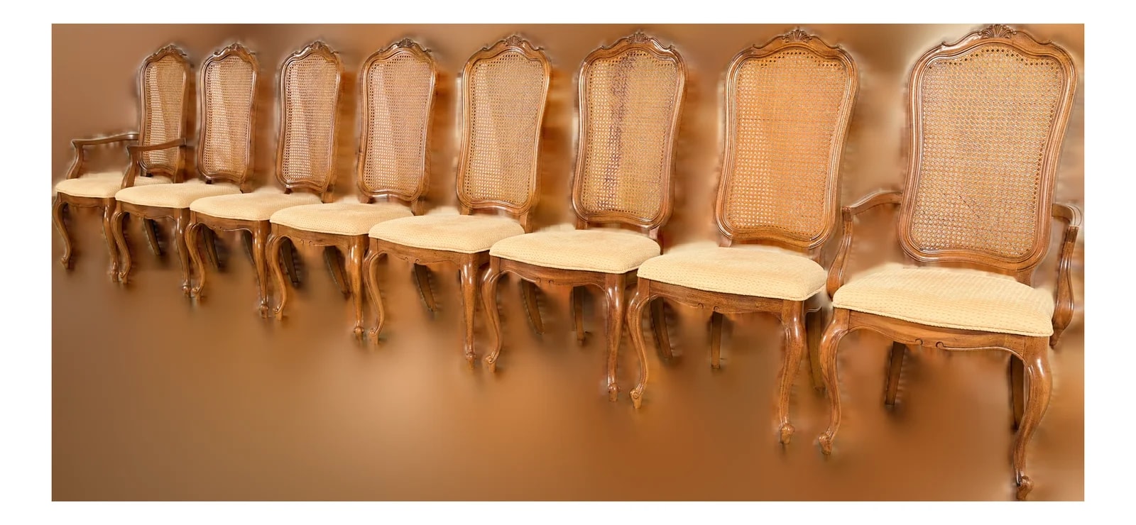 Thomasville — Thomasville French Provincial Louis XV Carved and Cane Back Dining , Set of Eight — Furniture — resale