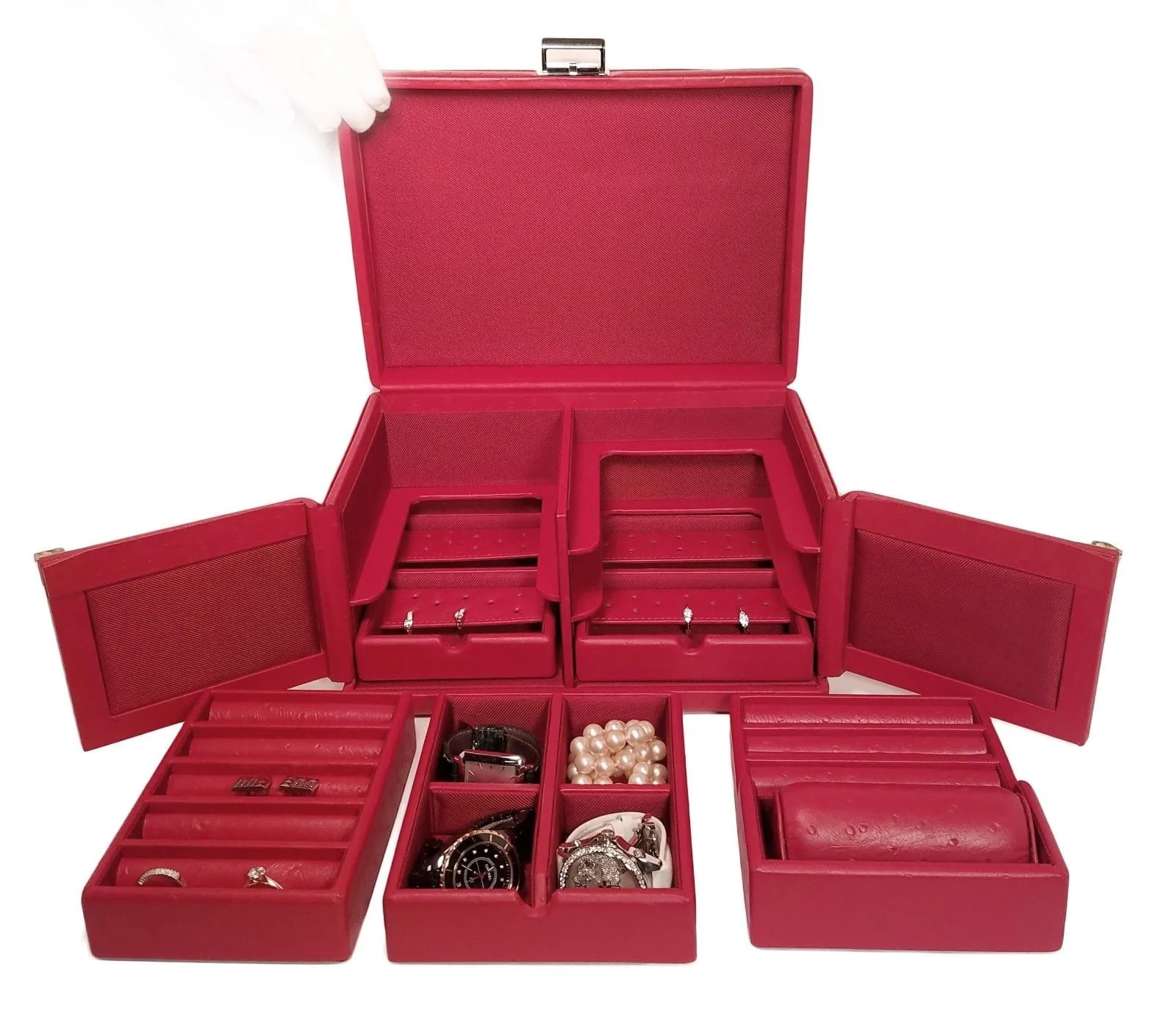 Worldofluxuryus — Scatola Del Tempo Tesoro C ROT HdG Rossa Struzzo Minuteria Jewelry Storage Case — Accessory — resale
