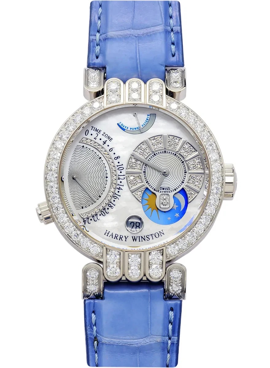 Worldofluxuryus — Harry Winston Premier Excenter Timezone 18K White Gold & Diamonds Lady's — Watch — resale