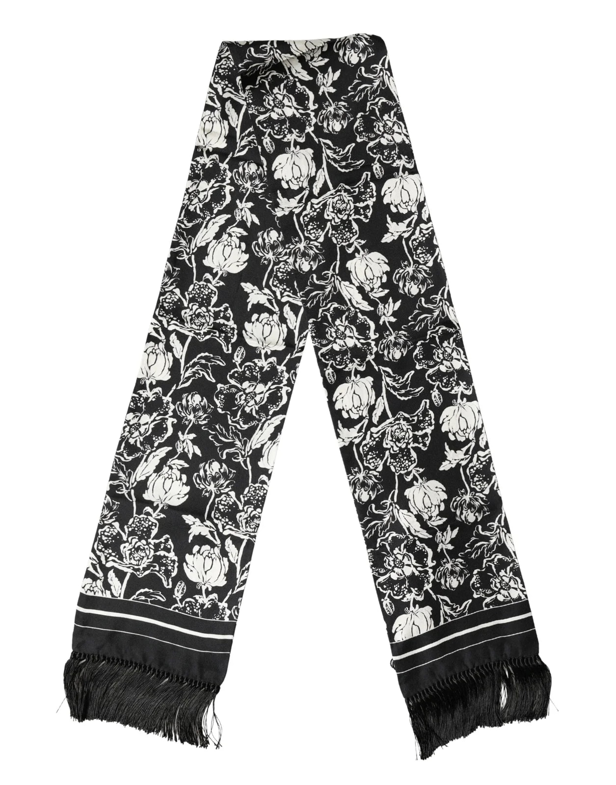 Dolce & Gabbana — Dolce & Gabbana Floral Pattern Fringed 135cm X 16cm Scarf — Accessory — resale
