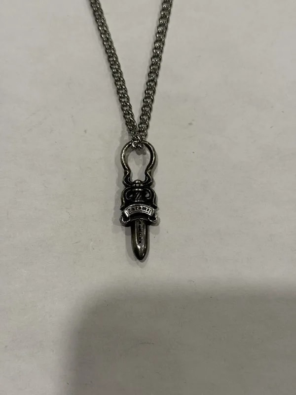 Hearts Dagger Pendant Cuban Link Chain Necklace 925 2