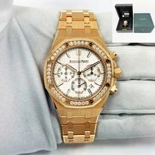 Audemars Piguet — Audemars Piguet Royal Oak Chrono 26715OR 38MM Diamond White Rose Gold Box Papers — Watch — resale