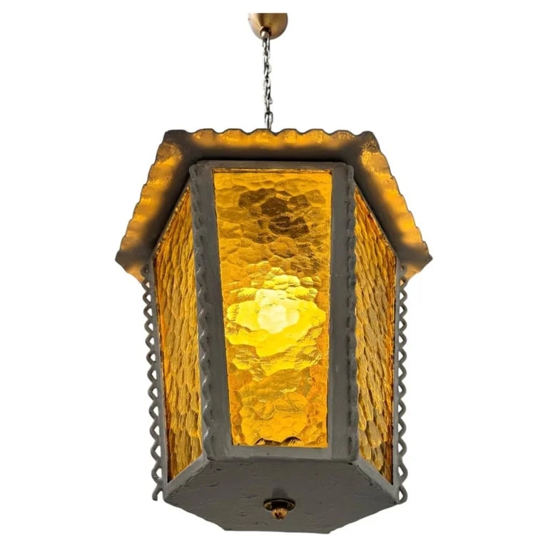 Huge French Midcentury Wrought- , & Art Lantern, 1960s, France — lighting — resale