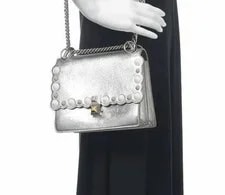 Authentic Fendi Kan I Metallic Scalloped Studded Small 2