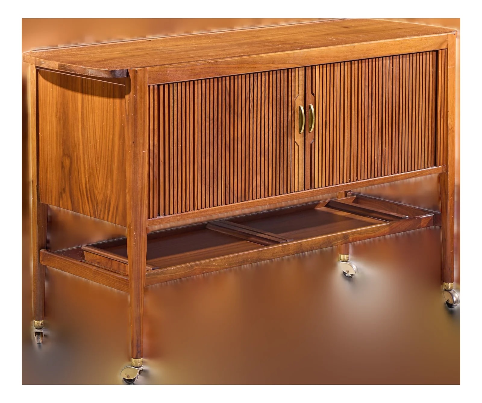 Drexel Declaration — Kipp Stewart for Drexel Declaration Mid Century Tambour Door Bar Cart — Furniture — resale