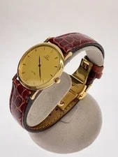 Omega Quartz Wrist Analog 18k Leather GLD BRW External Belt 2