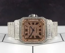 Cartier Santos 32mm RG Plated Iced 10ct White Diamonds 2823 2