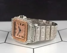 Cartier Santos 32mm RG Plated Iced 10ct White Diamonds 2823 3