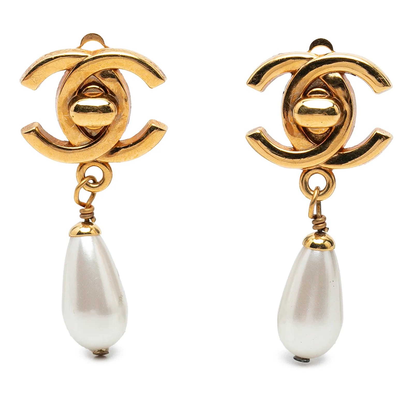 Chanel — CC Faux Drop Turn Lock Clip on — Jewelry — resale