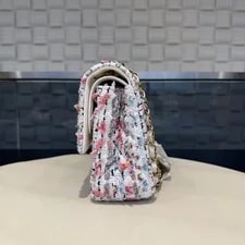 Auth Chanel Classic Flap White Gold Crossbody 2