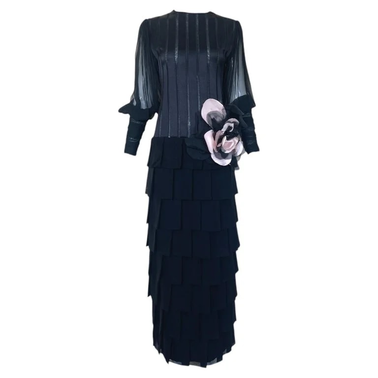 James Galanos — Galanos Tiered Gown With Flower — Clothing — resale