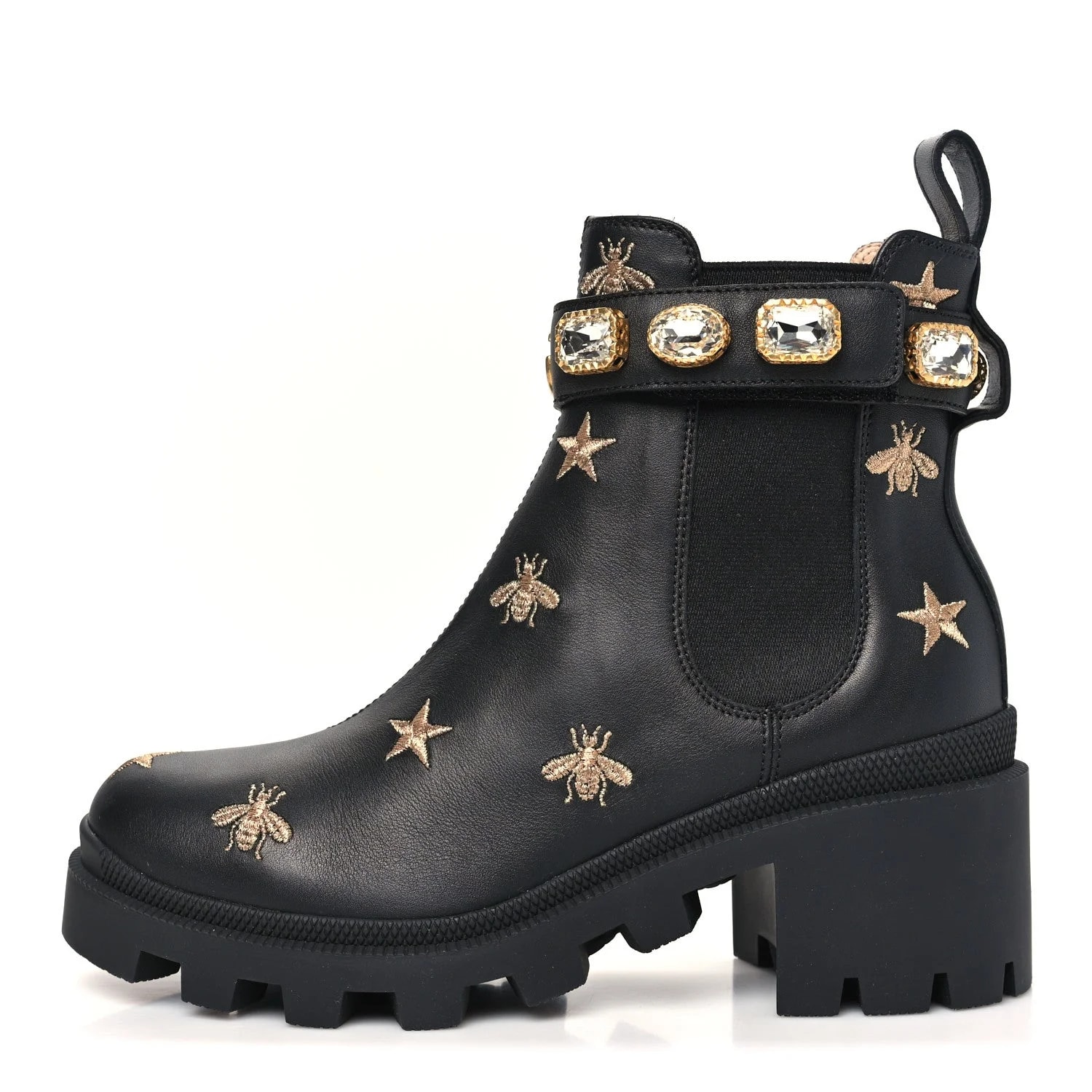Gucci — Bee Star Embroidered Belt Ankle 36.5 — Designer Shoe — resale