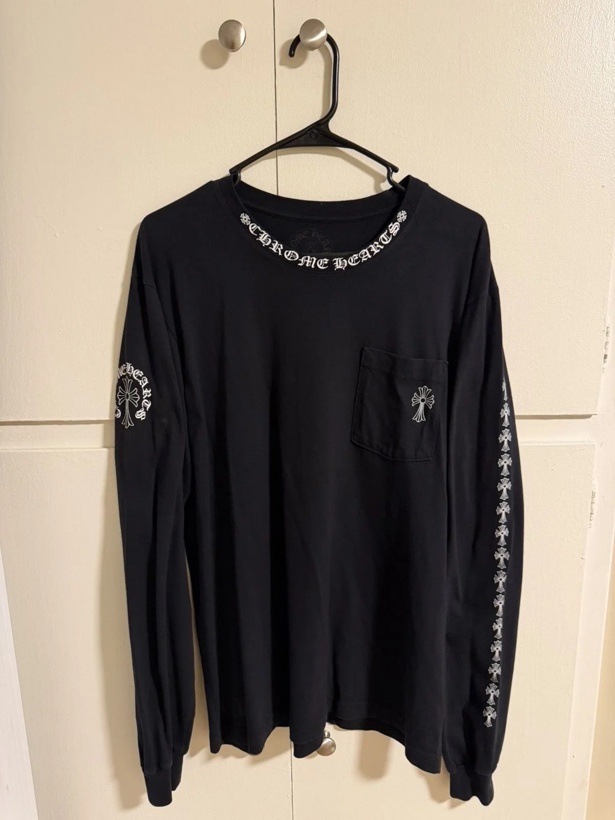 Chrome Hearts — Hearts Neck Logo Cross Long Sleeve Pocket T-Shirt — streetwear — resale