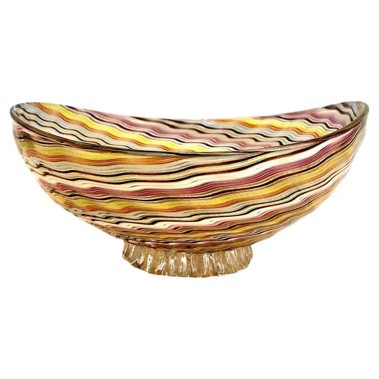 Murano — Murano Art Glass Multi-colored Canework Footed Bowl — decorative_object — resale