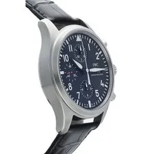 IWC Pilot Chronograph 42 Mm Steel Black Dial Leather Automatic 3