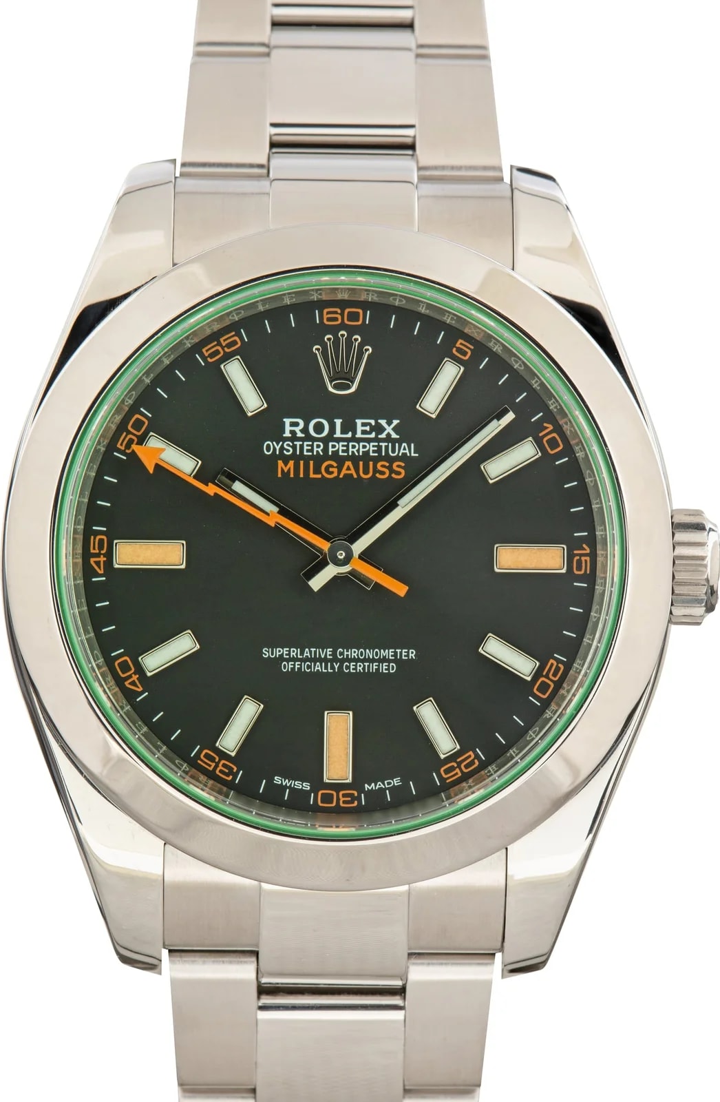 Green Crystal Rolex Milgauss Black Dial Ref 116400GV 2