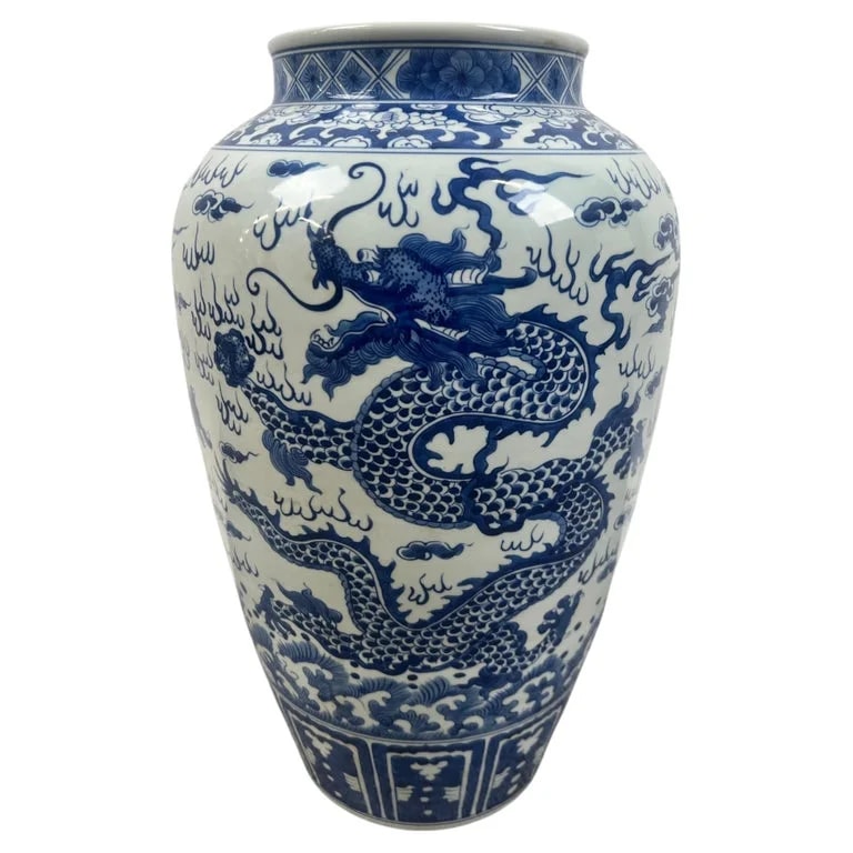 Dynasty — Imperial Chinese Qing Dynasty Style Blue & White Dragon Porcelain Vase — decorative_object — resale