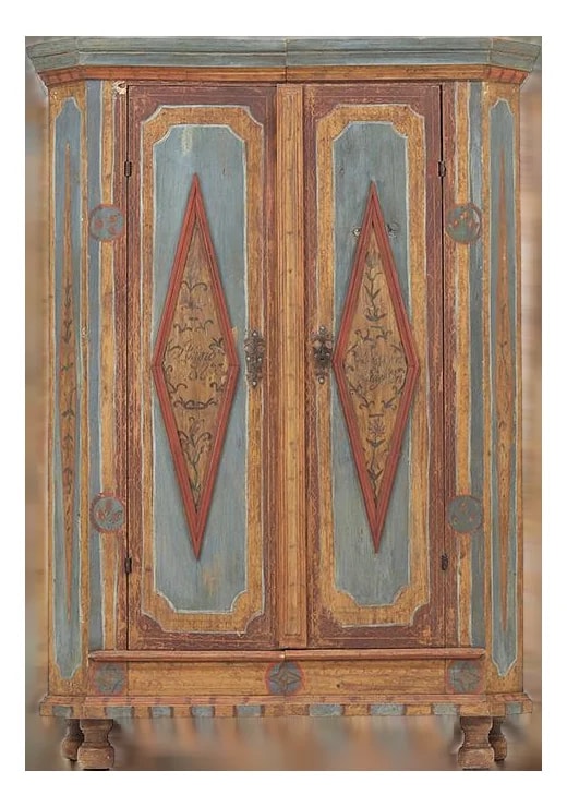 Rustic Farmhouse Folk Art Painted Bridal Cabinet, 1827 — Furniture — resale