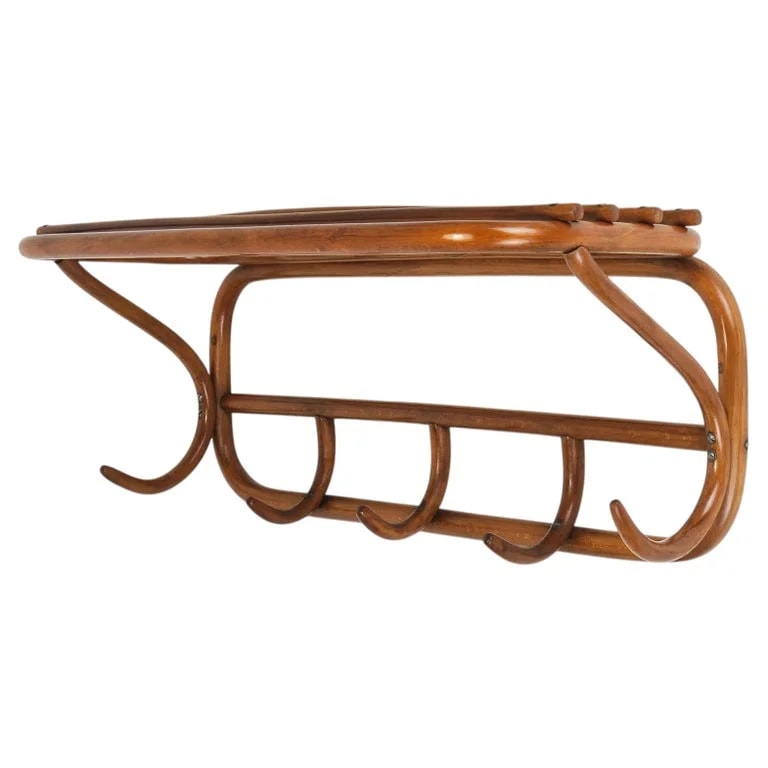 August Thonet, Gebrüder Thonet Vienna GmbH, Thonet — 1900s Thonet Vienna Art Nouveau Secessionist Bentwood Wall Coat Rack, Austria — Furniture — resale