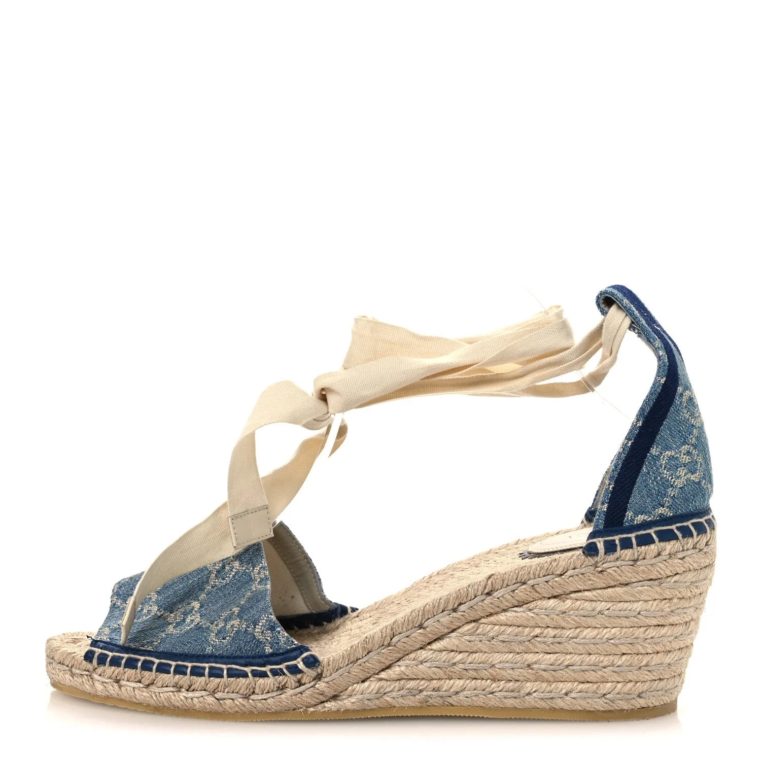 Gucci — New GG Pilar Ankle Wrap Espadrille Wedge 41 — Designer Shoe — resale