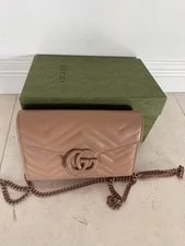 NEW Gucci Matelasse Monochrome GG Marmont Wallet on Chain Camelia/Nude 2