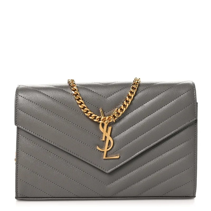 Grain de Poudre Chevron Monogram Chain Wallet Fog 2