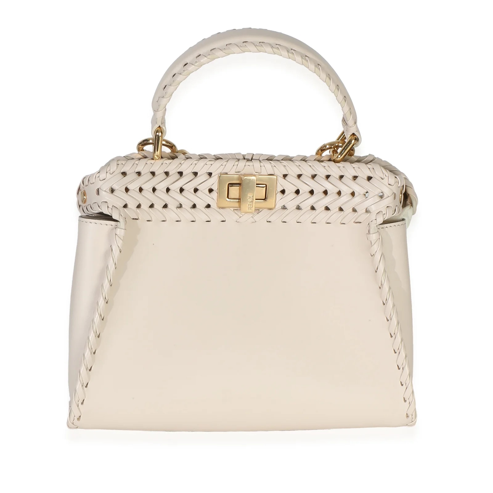 Fendi — Fendi Vitello King Interlace Mini Peekaboo Iconic Satchel Neutral — Handbag — resale