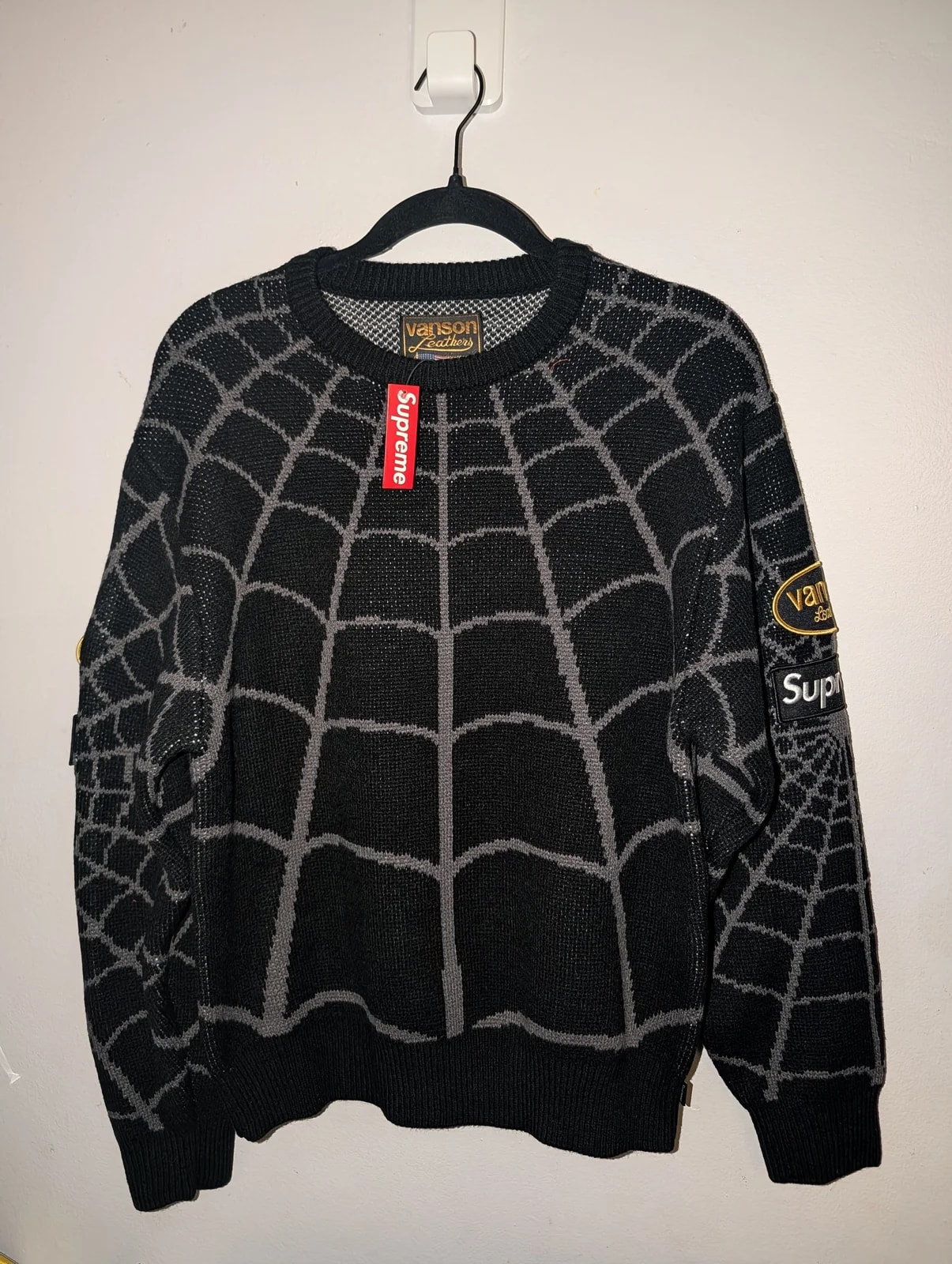 Supreme — Supreme Vanson Leathers Spider-Man Sweater — streetwear — resale