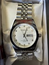 Sunborn Tudor Style Silver Round Date Dial on Silver Linked- New! 2