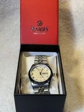 Sunborn Tudor Style Silver Round Date Dial on Silver Linked- New! 4