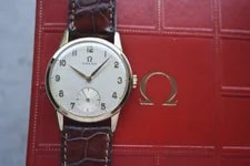 1961 Omega Small Seconds Mechanical Leather Numeral Dial Gold 4