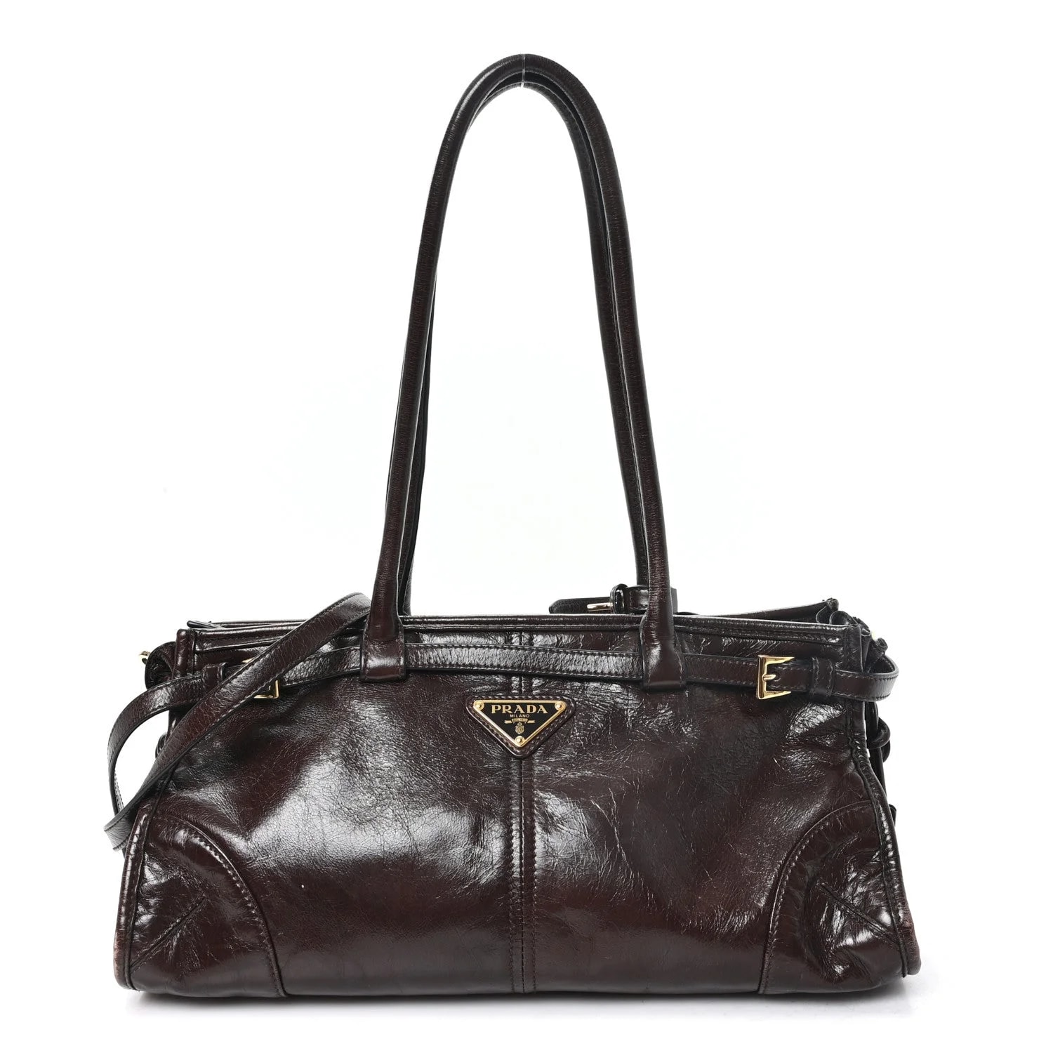 Prada — Glossy Triangle Medium Bonnie Dark — Handbag — resale
