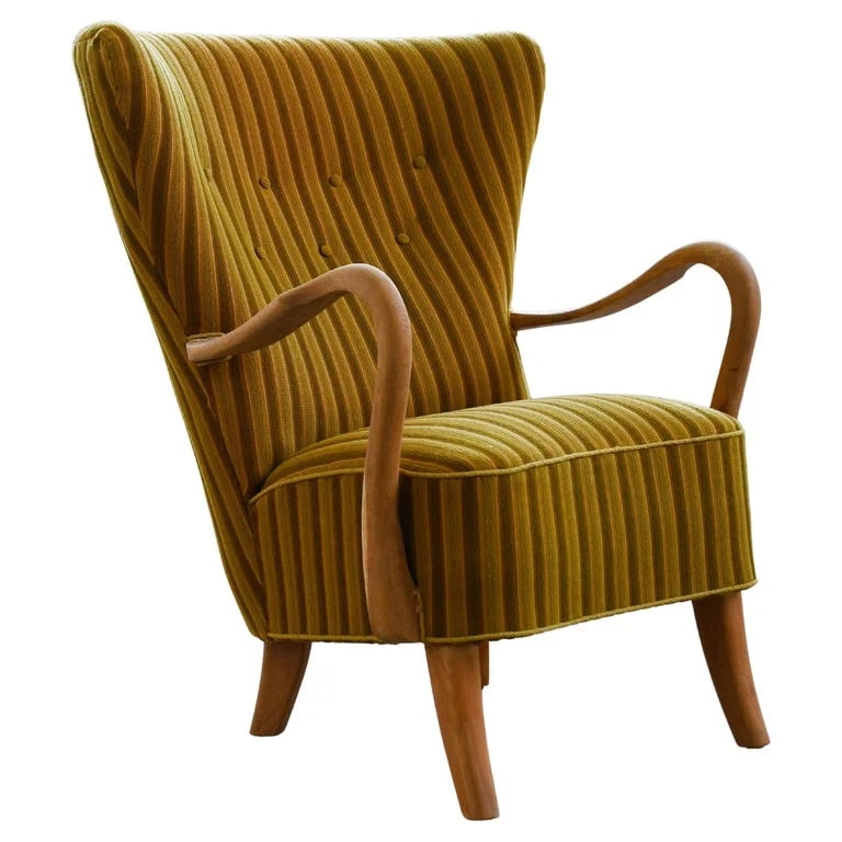Alfred Christensen, Slagelse Mobelvaerk — Danish 1940's High Back Lounge By Alfred Christensen Light Color — Furniture — resale