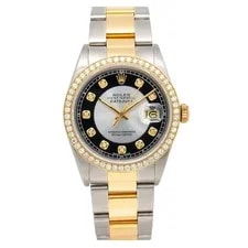 Rolex — Rolex Datejust 16013 36mm Silver and Black Diamond Dial Two-Tone Oyster Bracelet — Watch — resale