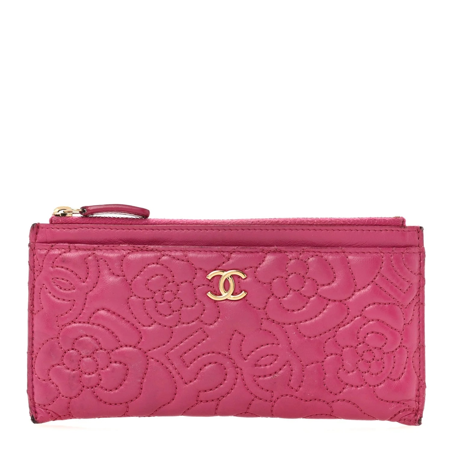 Chanel — Camellia Embossed Classic Zip Pouch — Accessory — resale