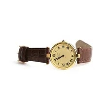 Cartier Must de Round Pin Buckle Brown Leather Band 30MM Original Dial 75684036 2