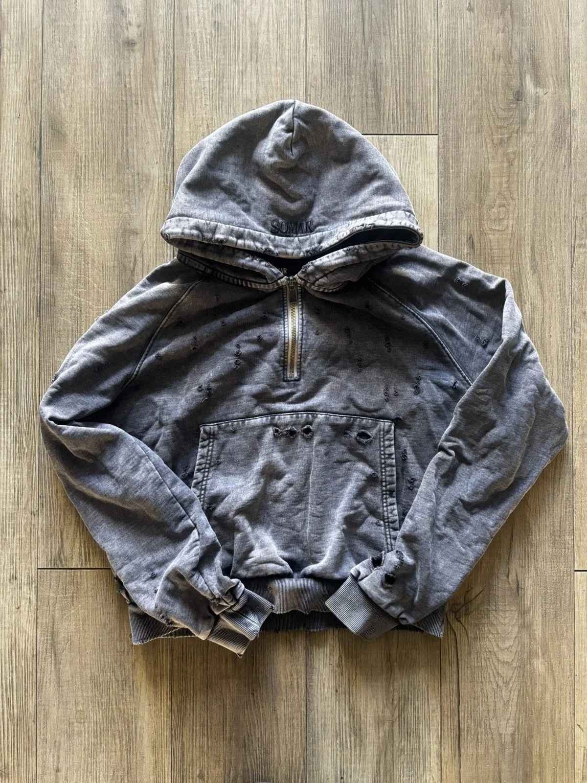 Somar “Blight” Distressed Cropped Half Zip Hoodie — streetwear — resale