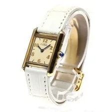 Cartier — Cartier Mast Tank SM Quartz 21mm SV925 Beige Dial Leather Strap #C458 — Watch — resale