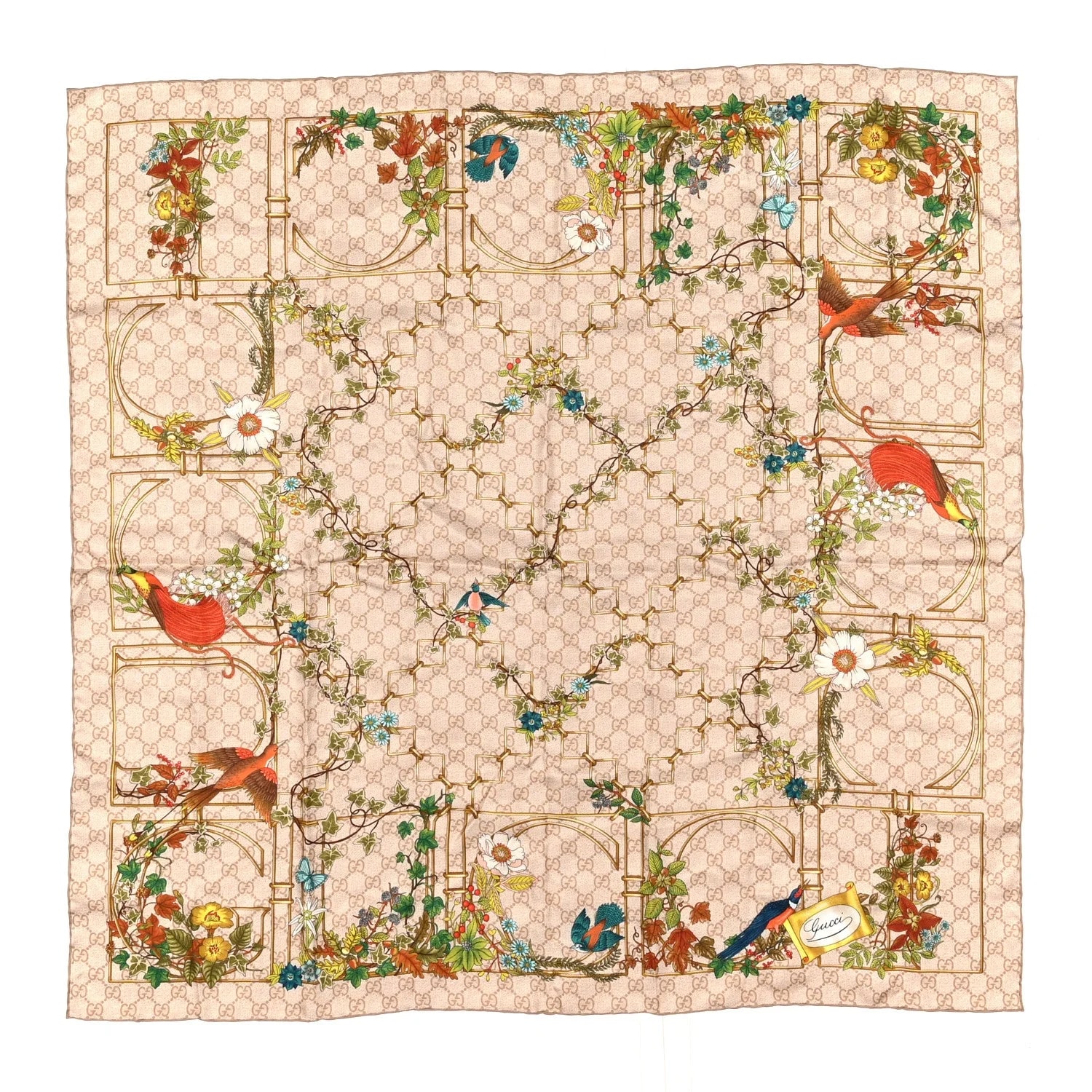Gucci — Twill GG Animal Floral Print Scarf — Accessory — resale