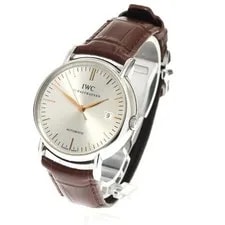 IWC Portofino IW356307 39mm SS Leather Silver Dial Automatic Date #C497 2