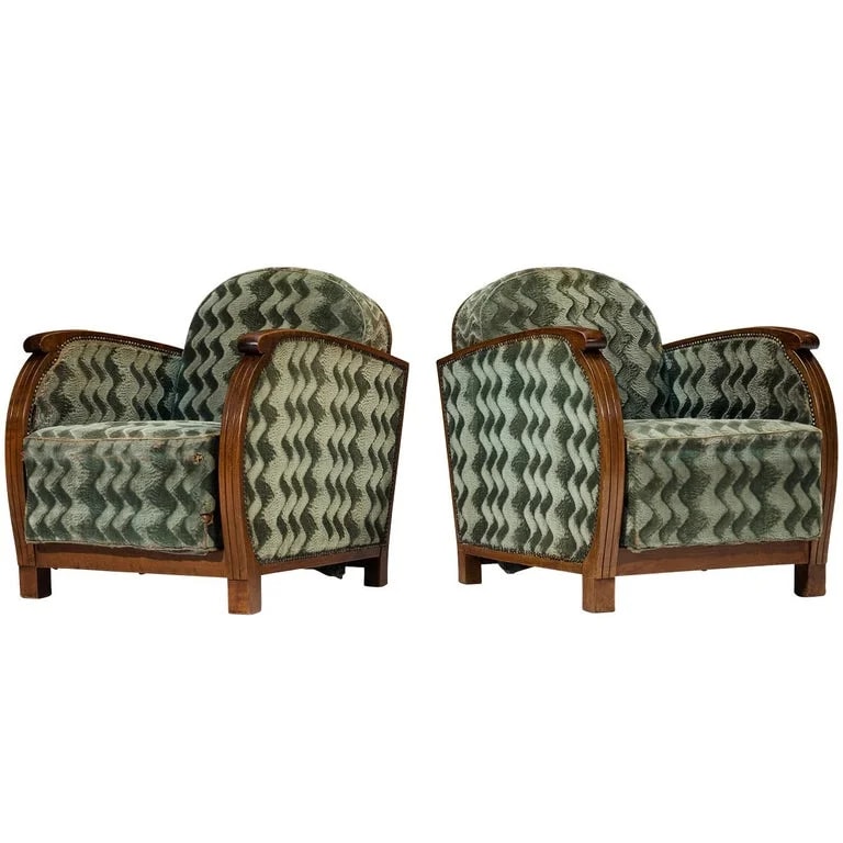 Pair of French Art Deco Armchairs in Geometric Fabric — Furniture — resale