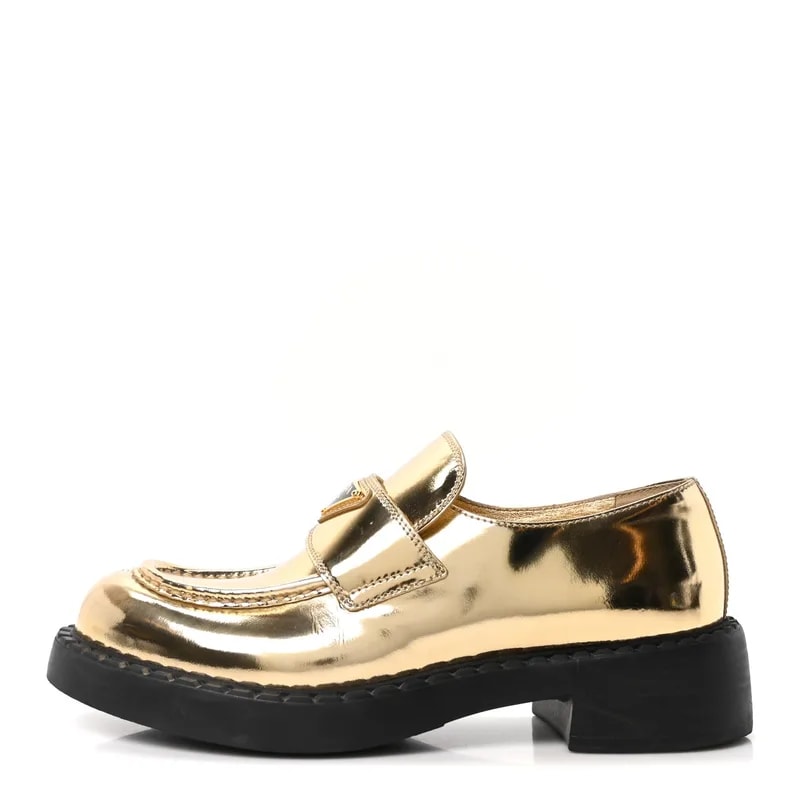 Prada — Metallic Brushed Metal Triangle Logo 50mm 39.5 Platino — Designer Shoe — resale