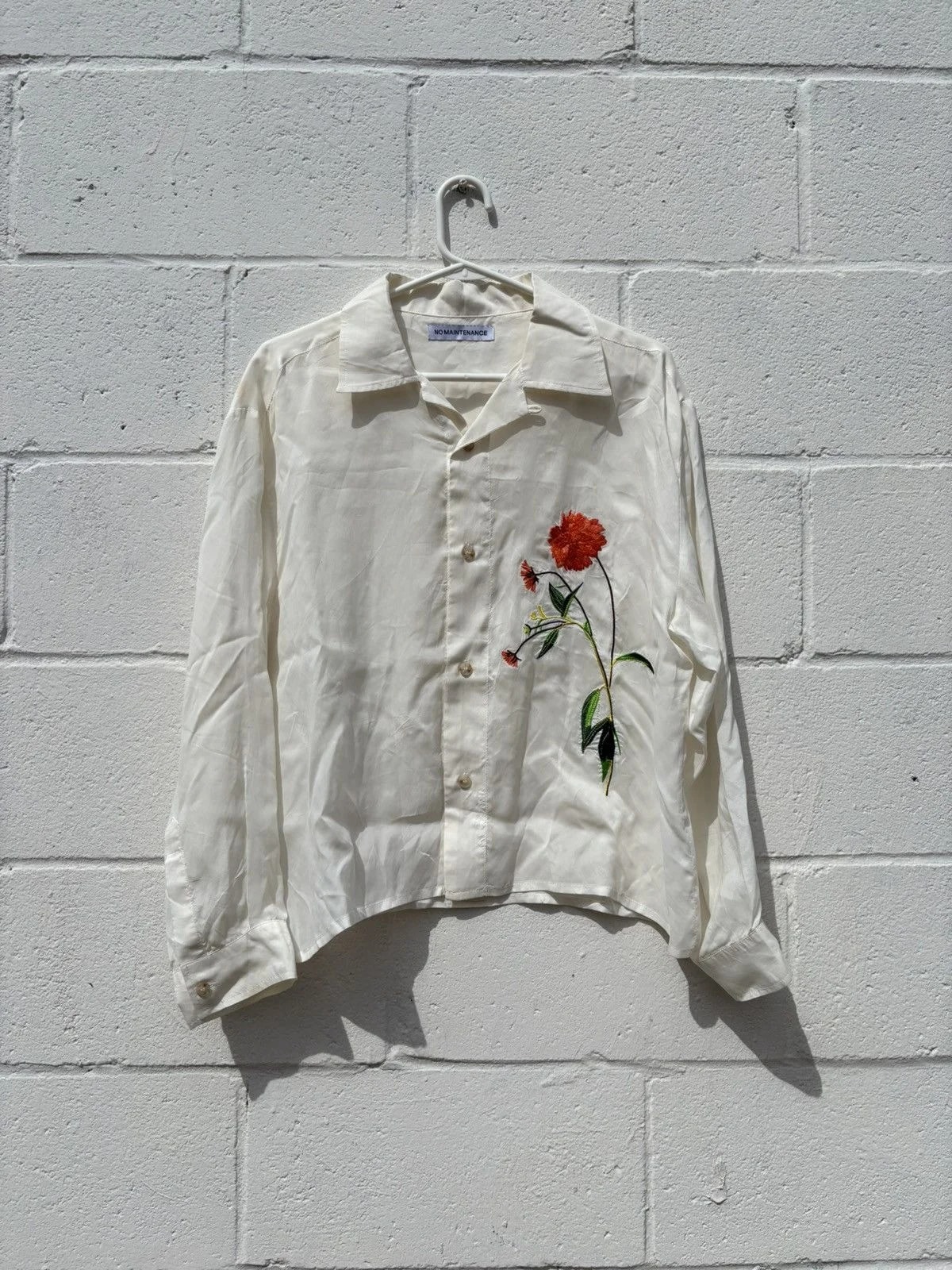 No Maintenance Boxy Flower Embroidered Loop Collar Shirt — streetwear — resale