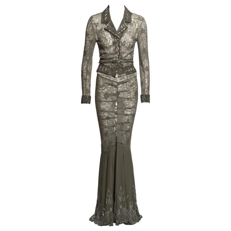 Christian Dior, John Galliano for Christian Dior — Christian Dior By John Galliano Beaded Lace Jacket & Skirt — Clothing — resale