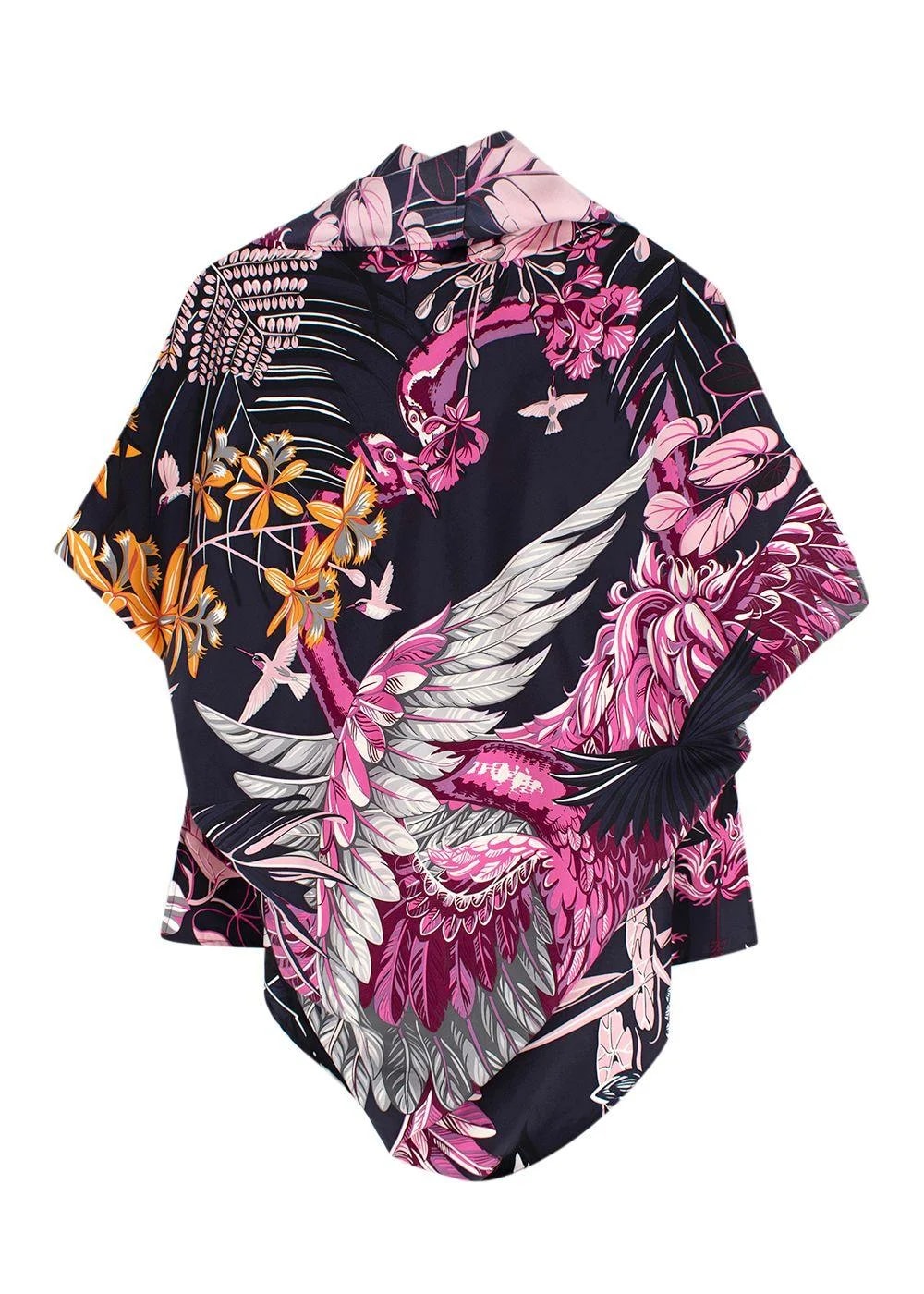 Hermes and Floral Print Lightweight Open Scarf Blouse 3